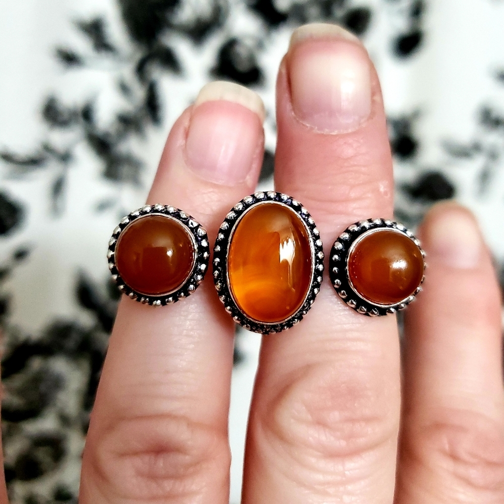 New Yellow Agate Double 925 Silver Knuckle Ring.
